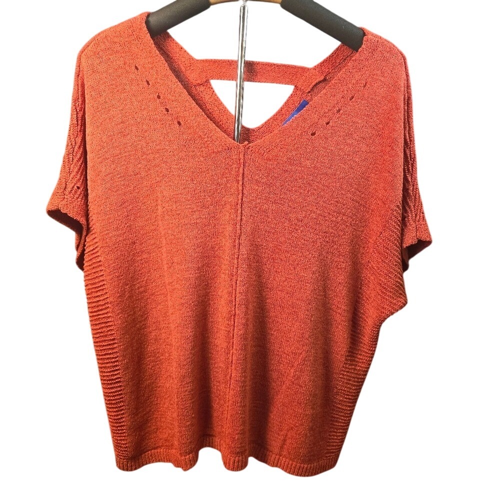Apt. 9 Women XL Burnt Orange V-Neck Dolman Short Slv Knit Sweater Top Strap Back